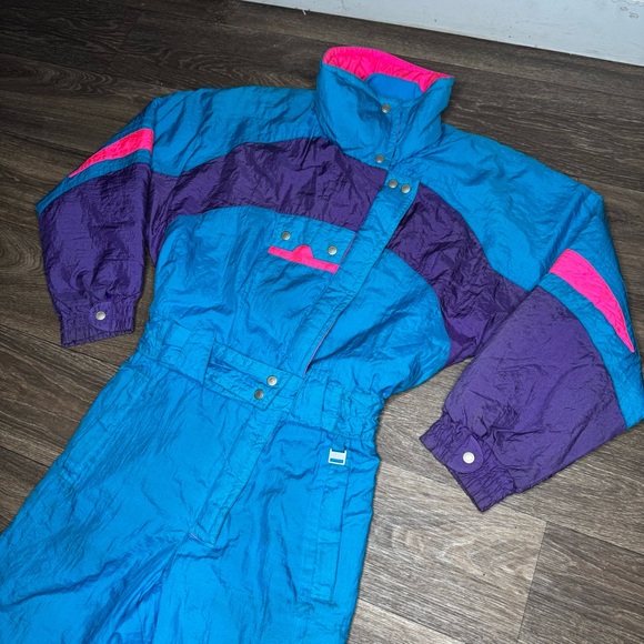 80’s-90’s Vintage Inside Edge Bold Blue and Purple Jumpsuit with Relaxed Fit XS - Picture 6 of 14